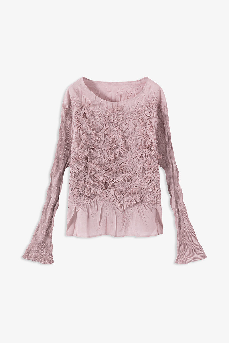 Romantic Handmade Floral Embroidery Textured Blouse