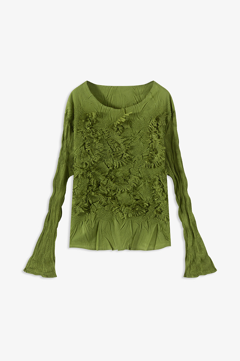 Romantic Handmade Floral Embroidery Textured Blouse