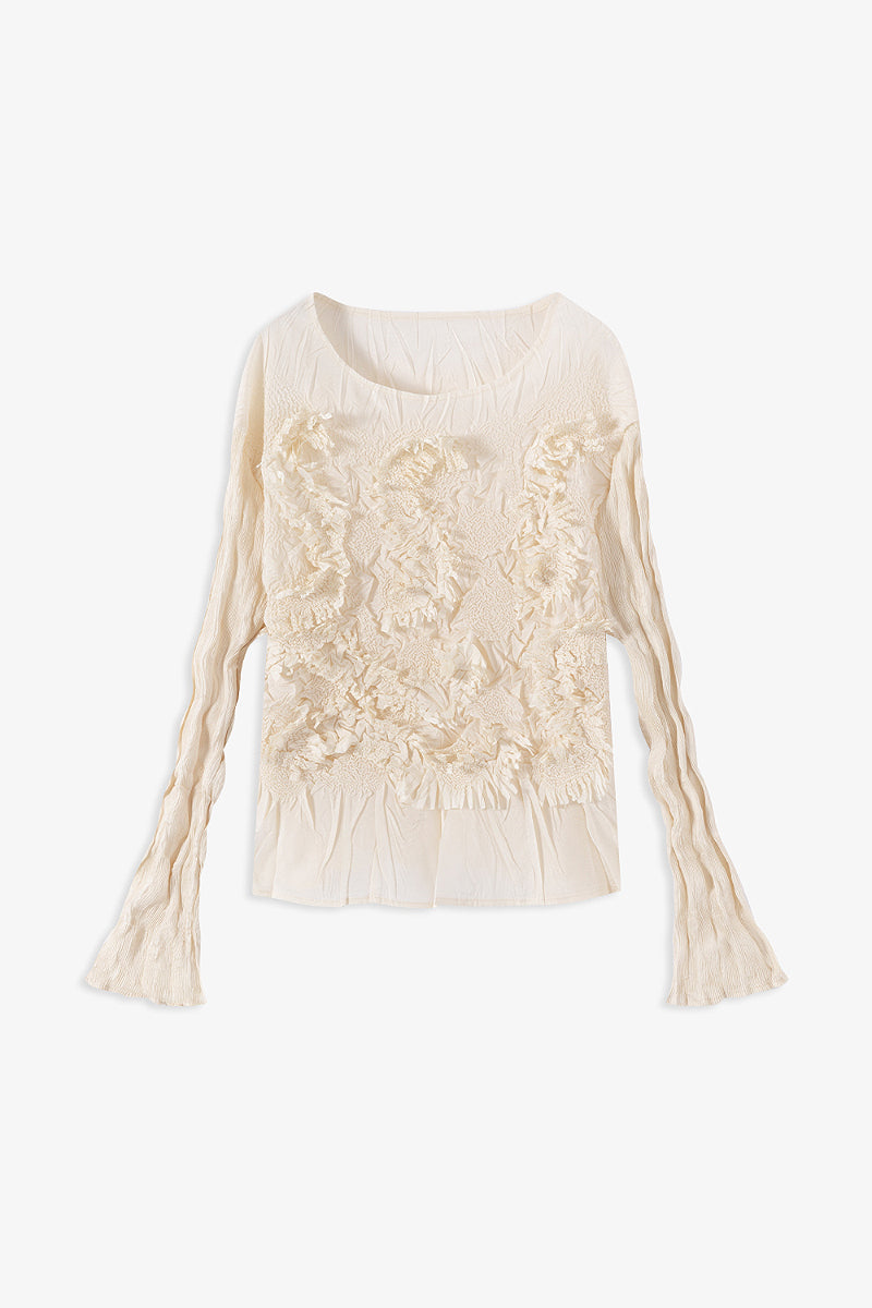 Romantic Handmade Floral Embroidery Textured Blouse
