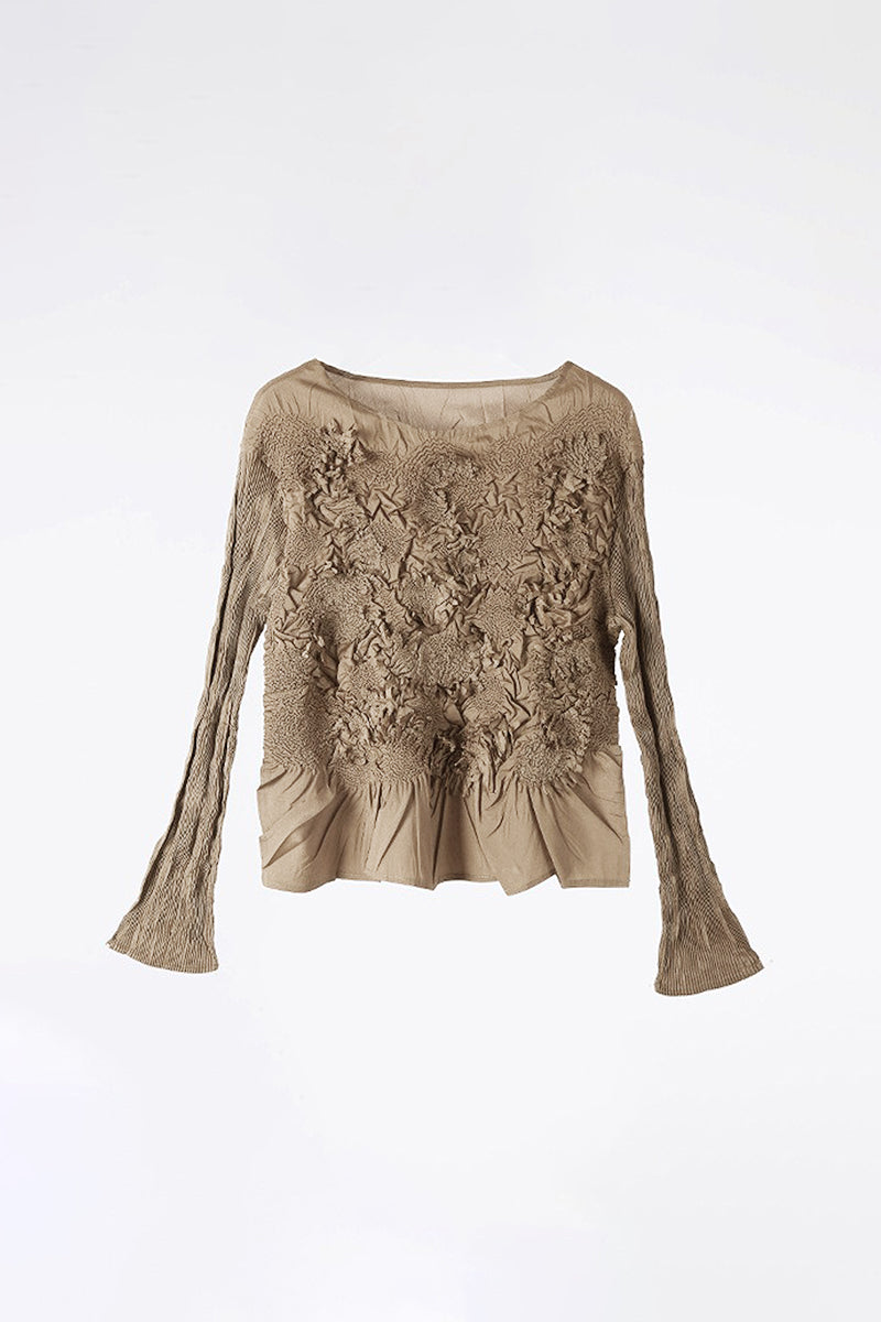 Romantic Handmade Floral Embroidery Textured Blouse