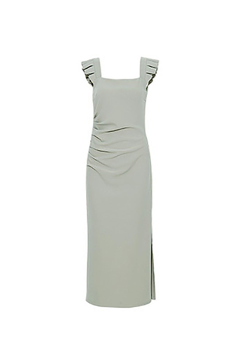Square-Neck Midi Sheath Dress With Side Slit