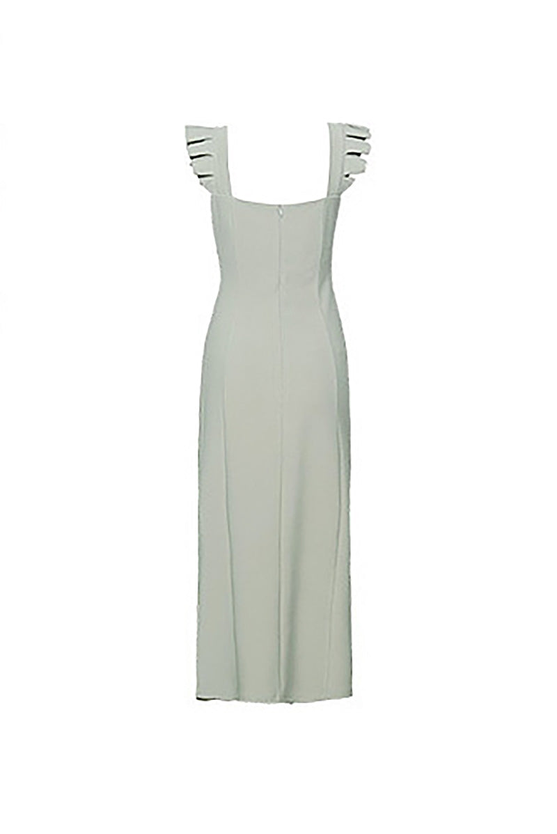 Square-Neck Midi Sheath Dress With Side Slit