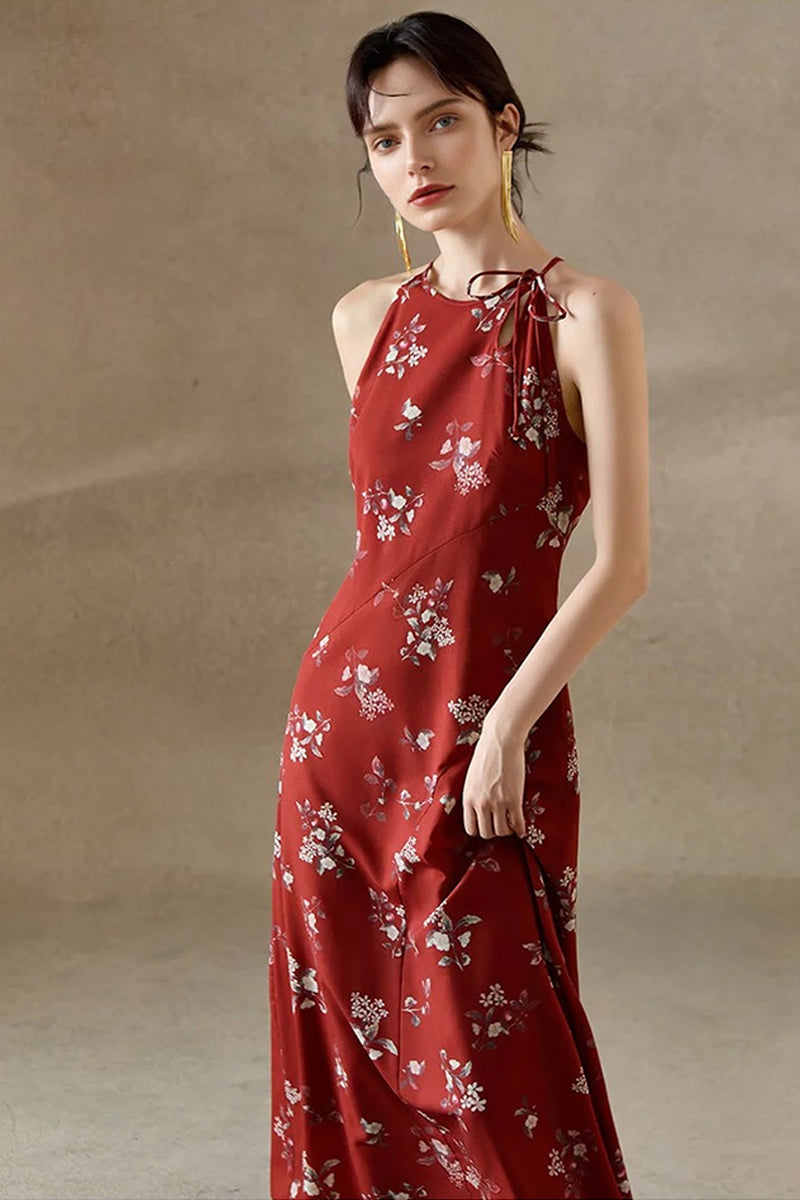 Sage Green Jacquard Halter Midi Dress with Shoulder Bow