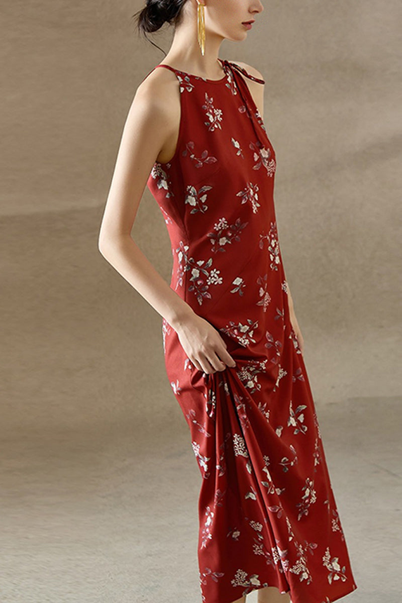 Sage Green Jacquard Halter Midi Dress with Shoulder Bow