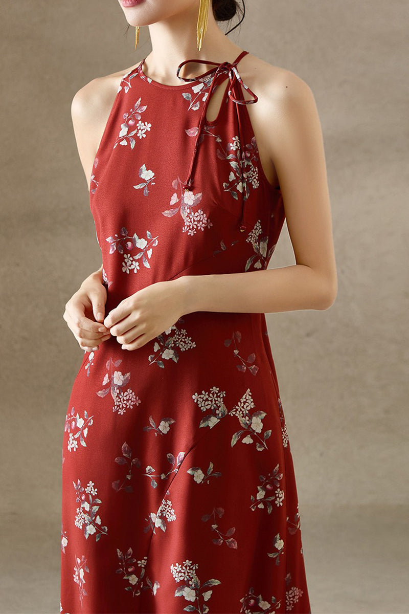 Sage Green Jacquard Halter Midi Dress with Shoulder Bow