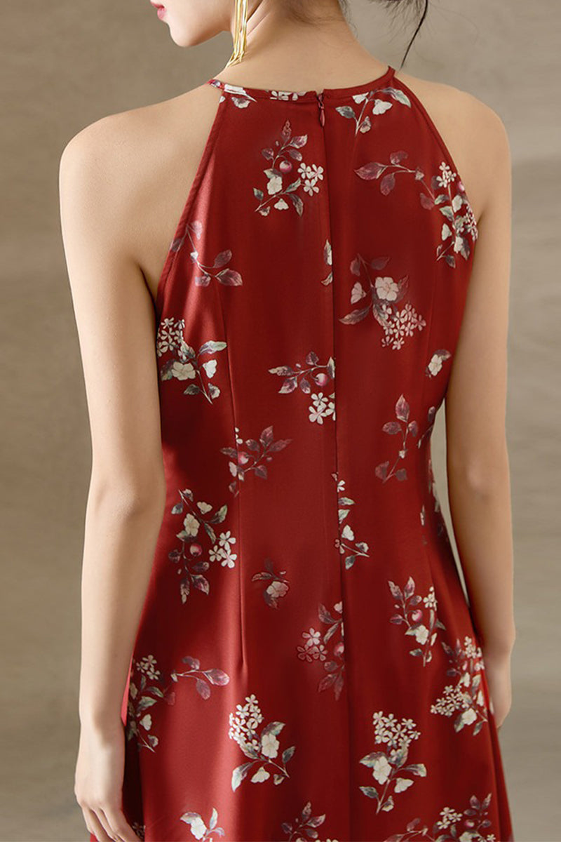 Sage Green Jacquard Halter Midi Dress with Shoulder Bow