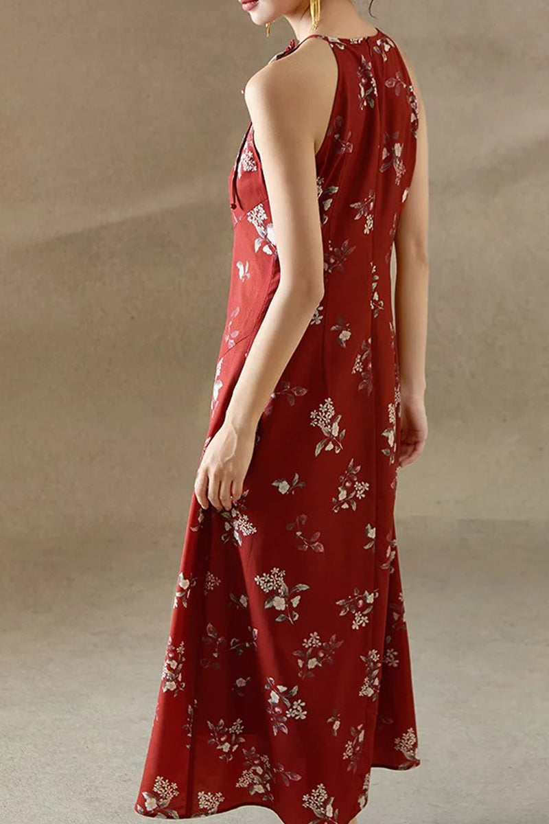 Sage Green Jacquard Halter Midi Dress with Shoulder Bow