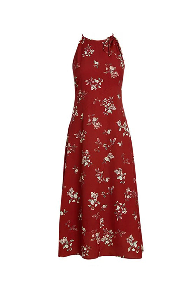 Sage Green Jacquard Halter Midi Dress with Shoulder Bow