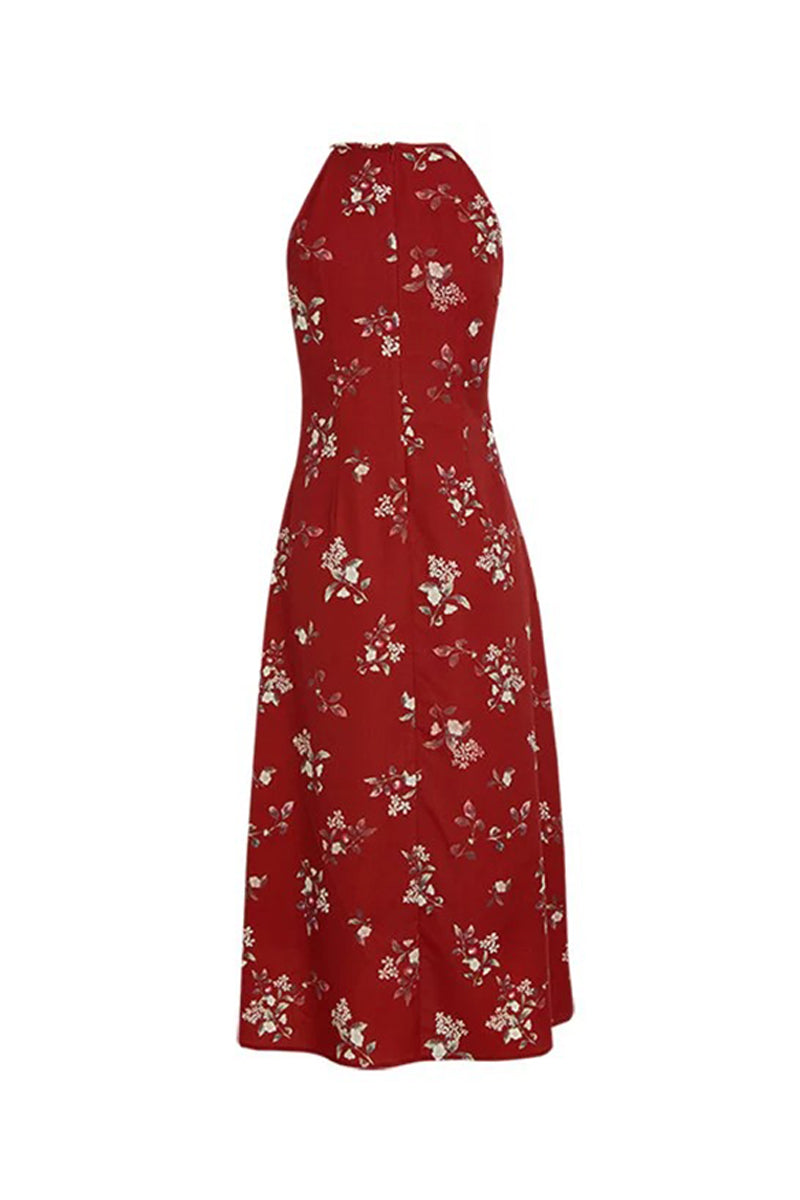 Sage Green Jacquard Halter Midi Dress with Shoulder Bow