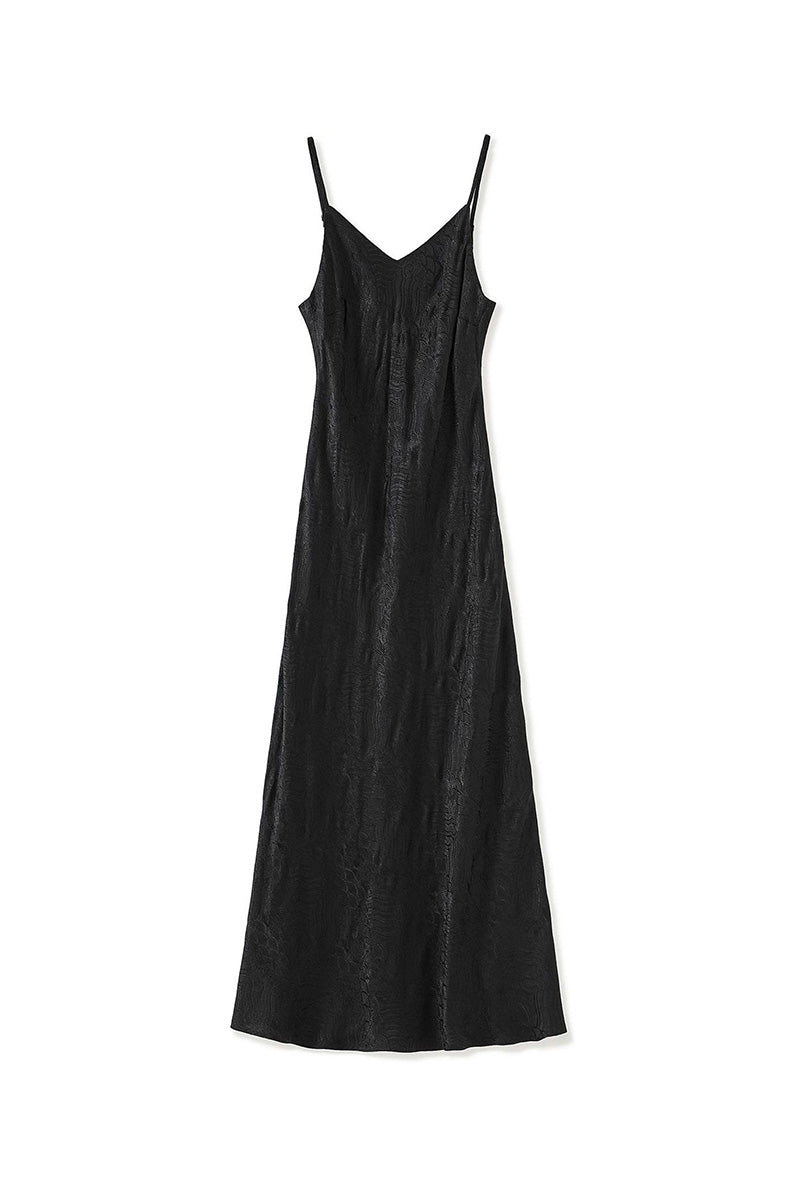 Satin Jacquard V-Neck Midi Slip Dress