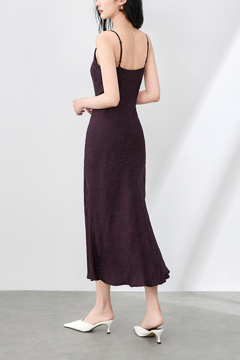 Satin Jacquard V-Neck Midi Slip Dress