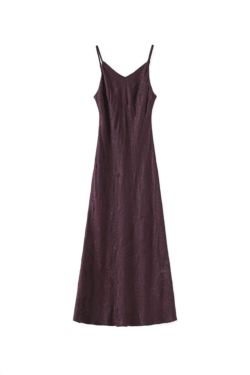 Satin Jacquard V-Neck Midi Slip Dress