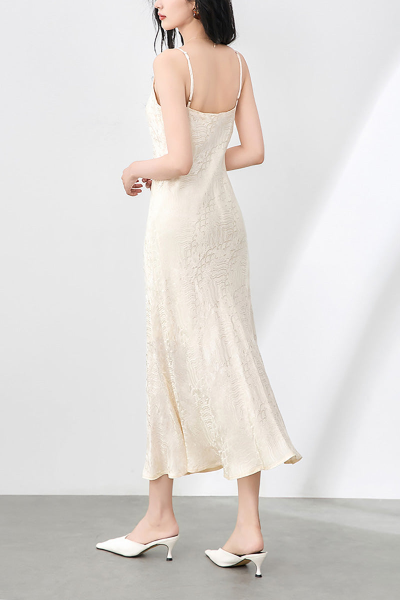 Satin Jacquard V-Neck Midi Slip Dress