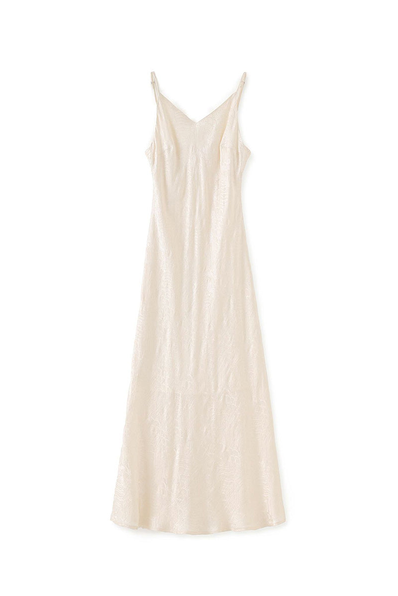 Satin Jacquard V-Neck Midi Slip Dress