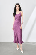 Satin Jacquard V-Neck Midi Slip Dress