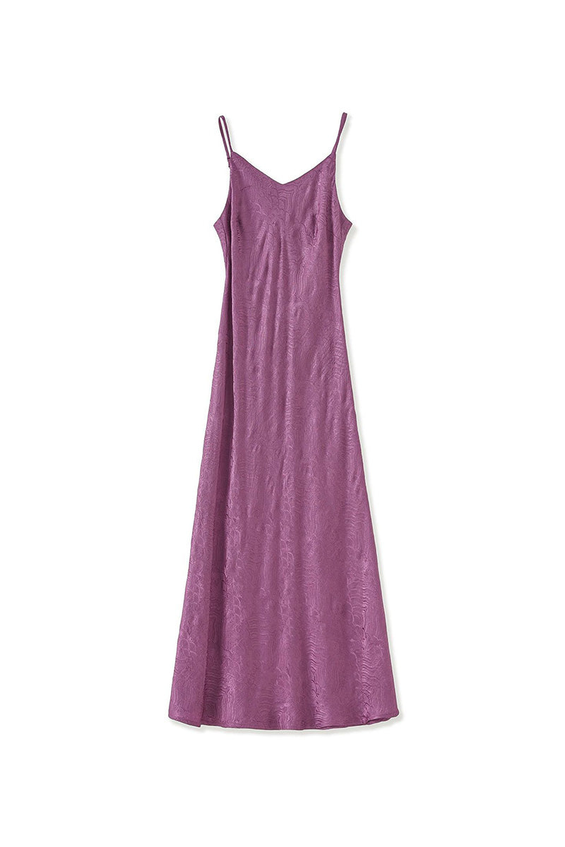 Satin Jacquard V-Neck Midi Slip Dress