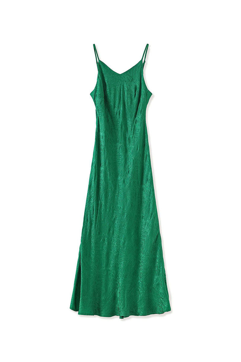 Satin Jacquard V-Neck Midi Slip Dress