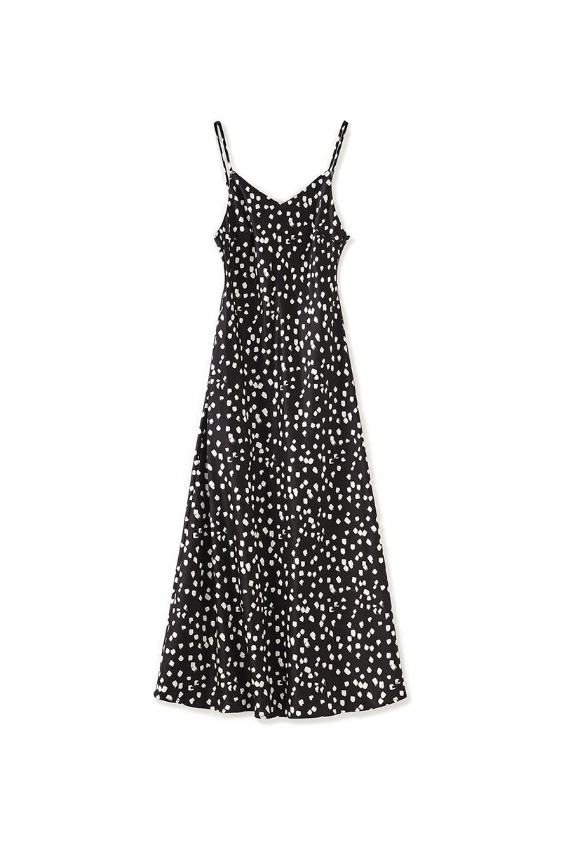 Satin Printed V-Neck Midi Slip Dress