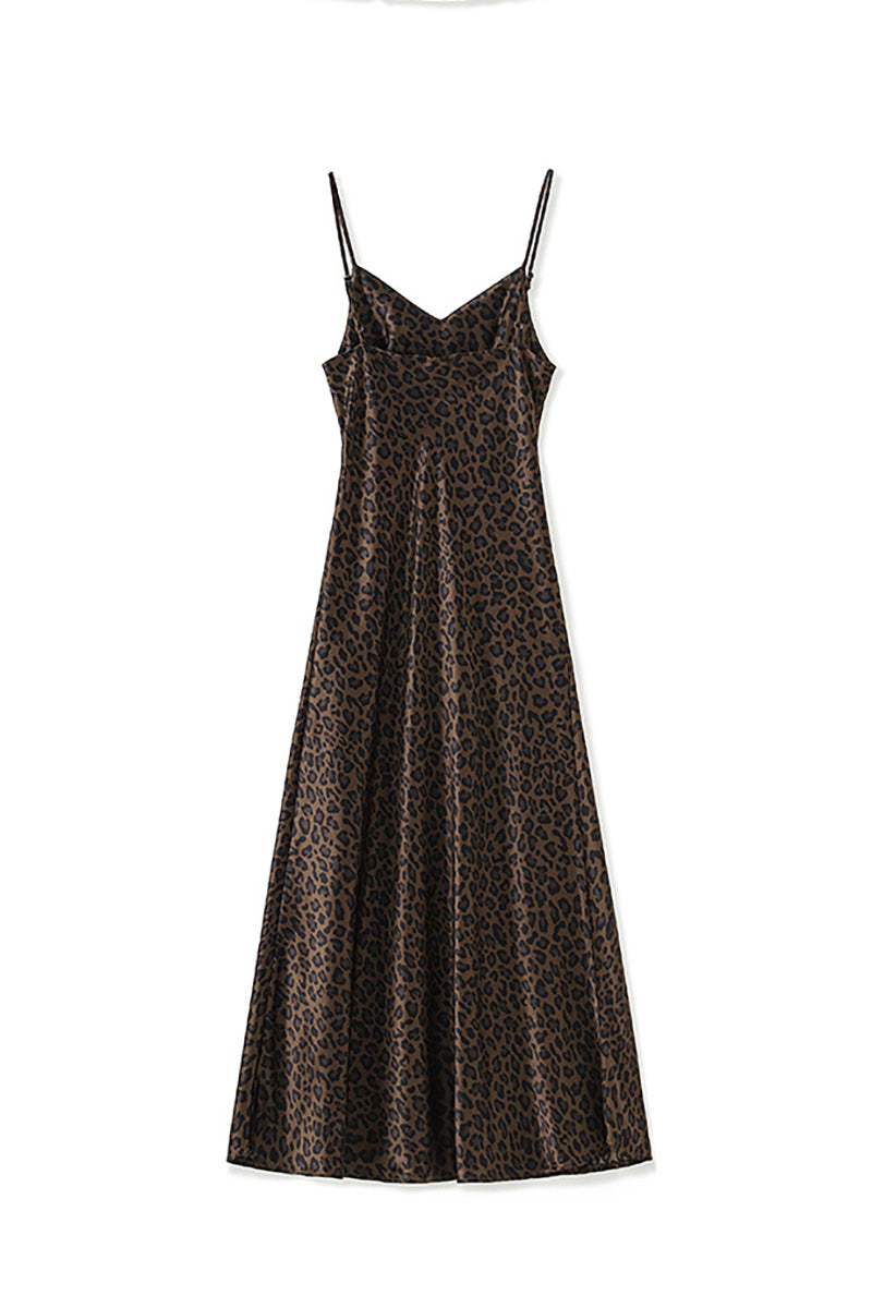 Satin Printed V-Neck Midi Slip Dress