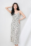 Satin Printed V-Neck Midi Slip Dress