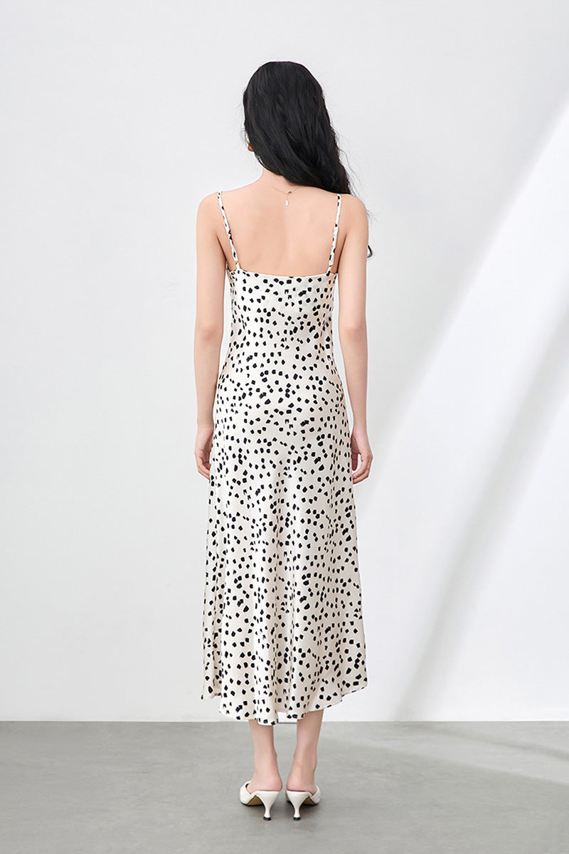 Satin Printed V-Neck Midi Slip Dress