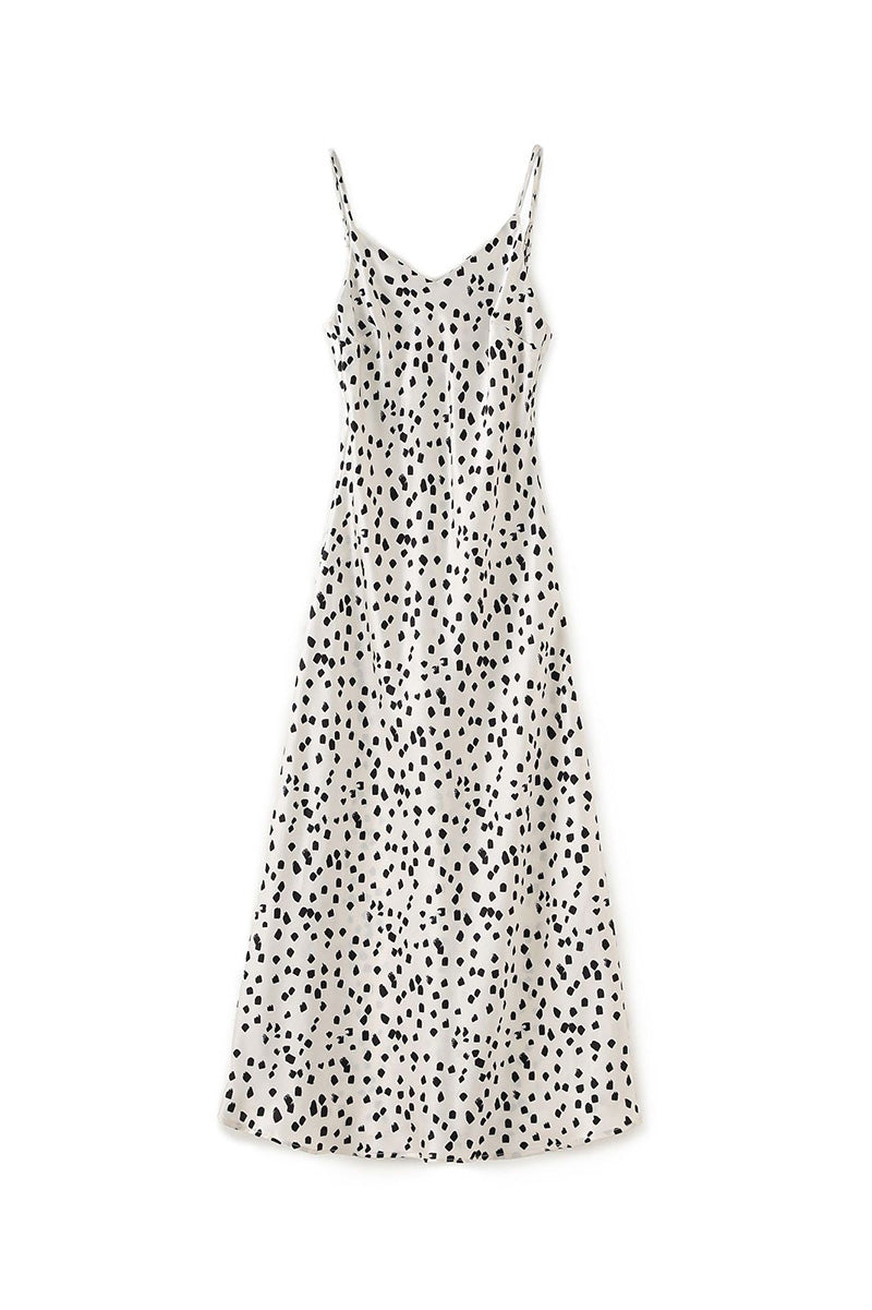 Satin Printed V-Neck Midi Slip Dress