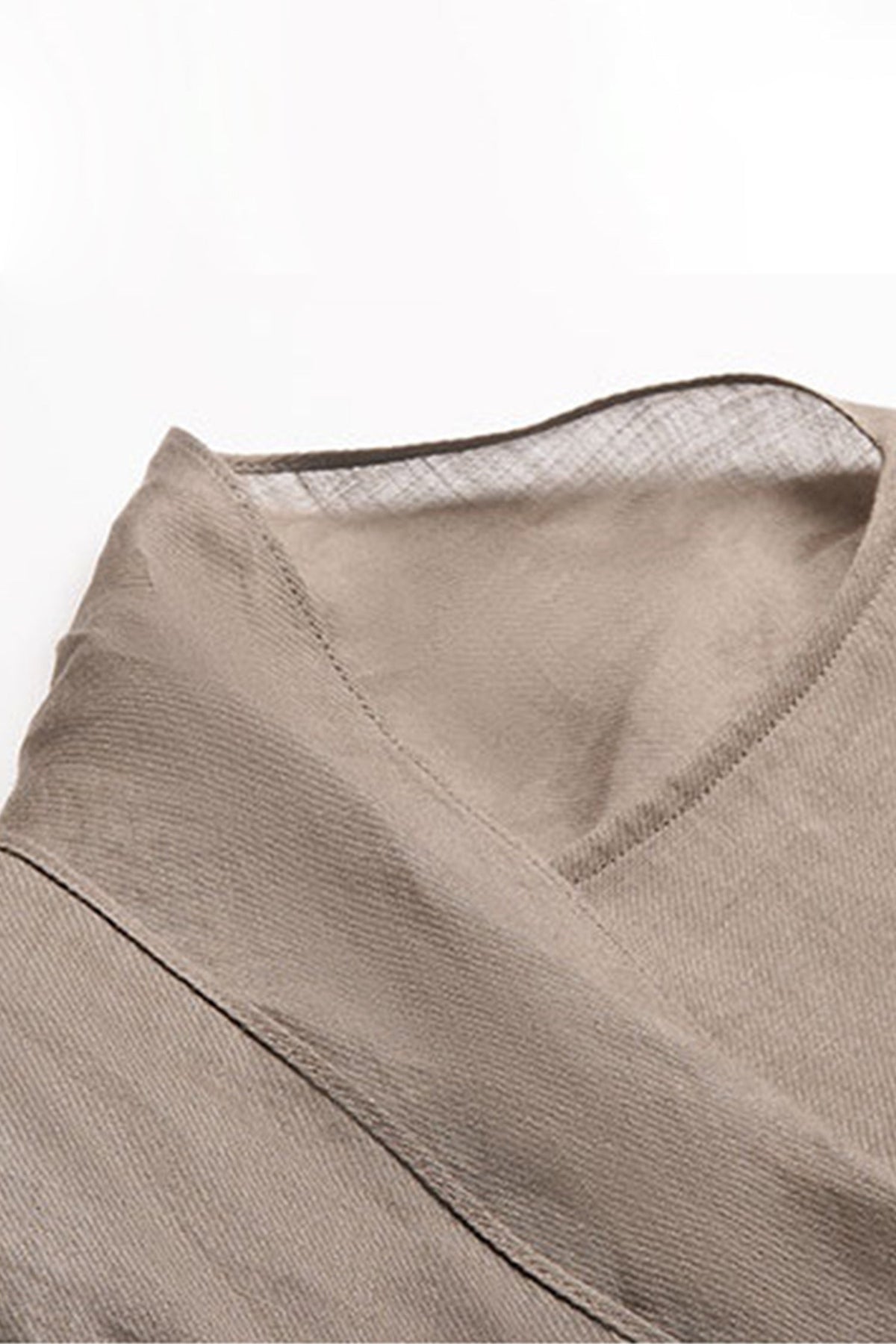 Scarf Neck Asymmetrical Draped Ramie-Tencel Blouse
