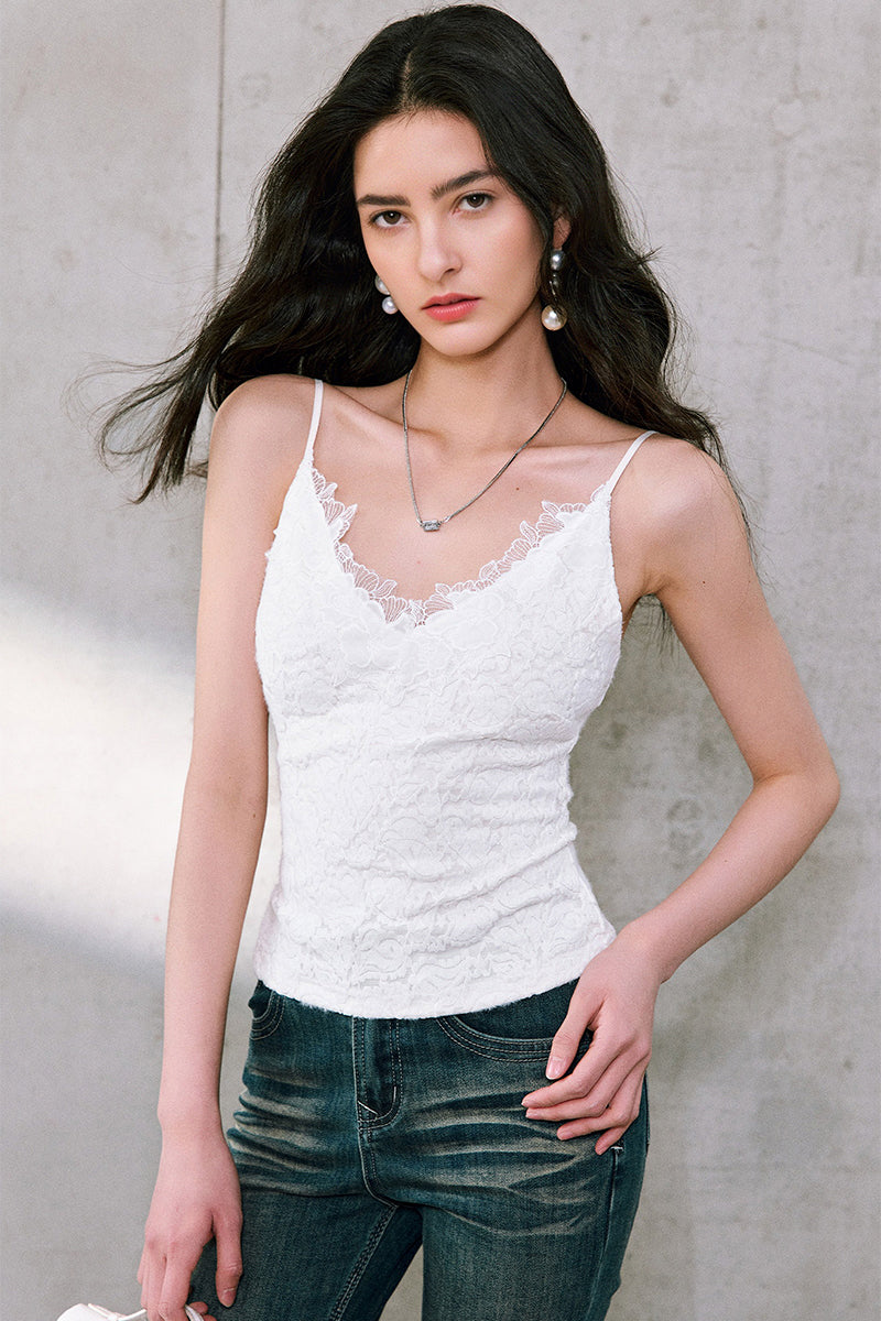 Sequin Lace V-Neck Built-In-Bra Camisole