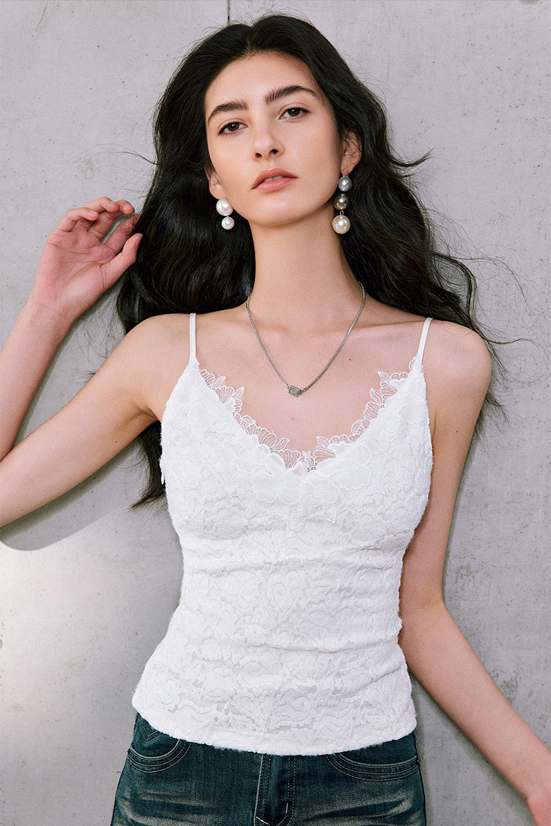 Sequin Lace V-Neck Built-In-Bra Camisole