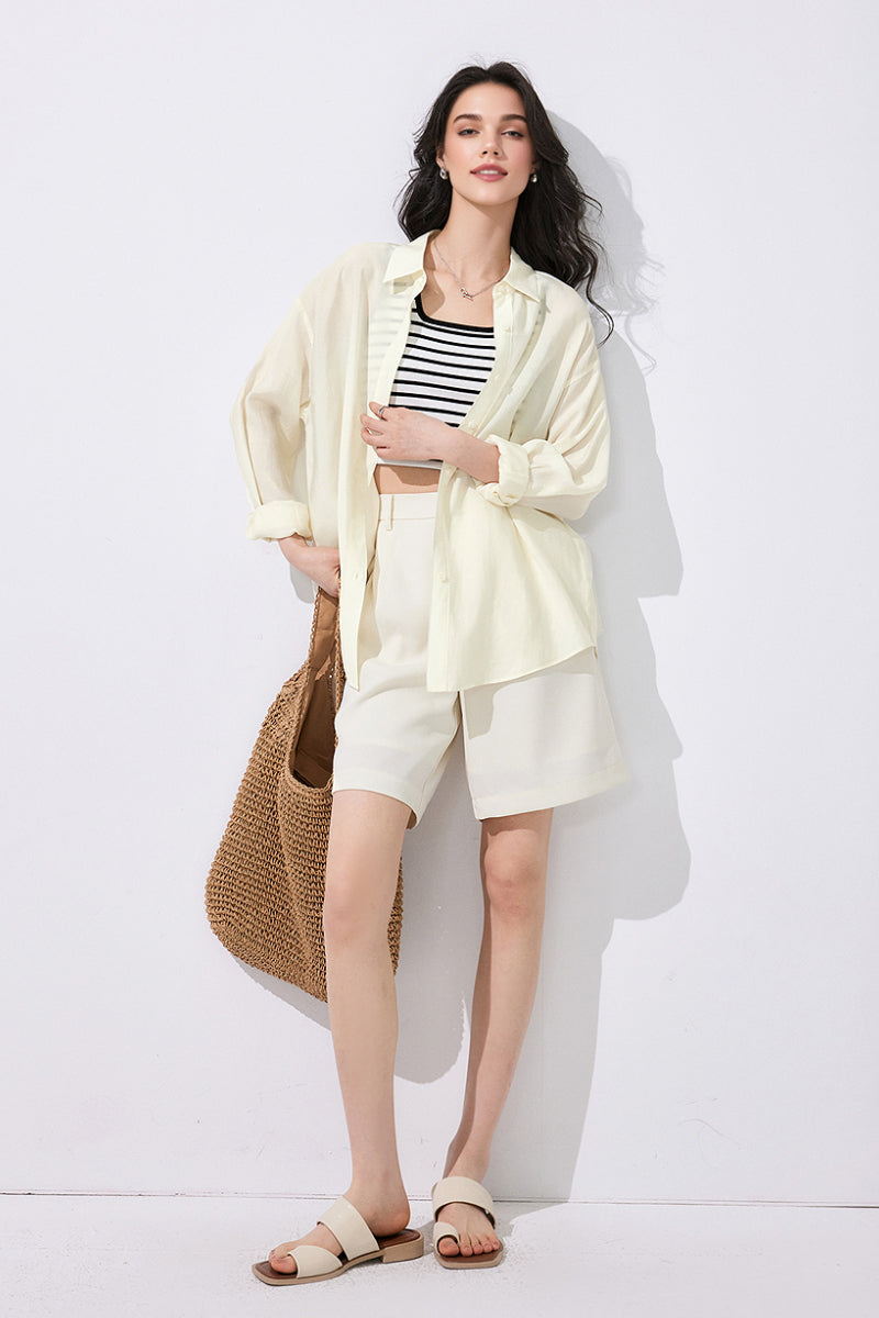 Sheer Lyocell-Blend Drop-Shoulder Shirt