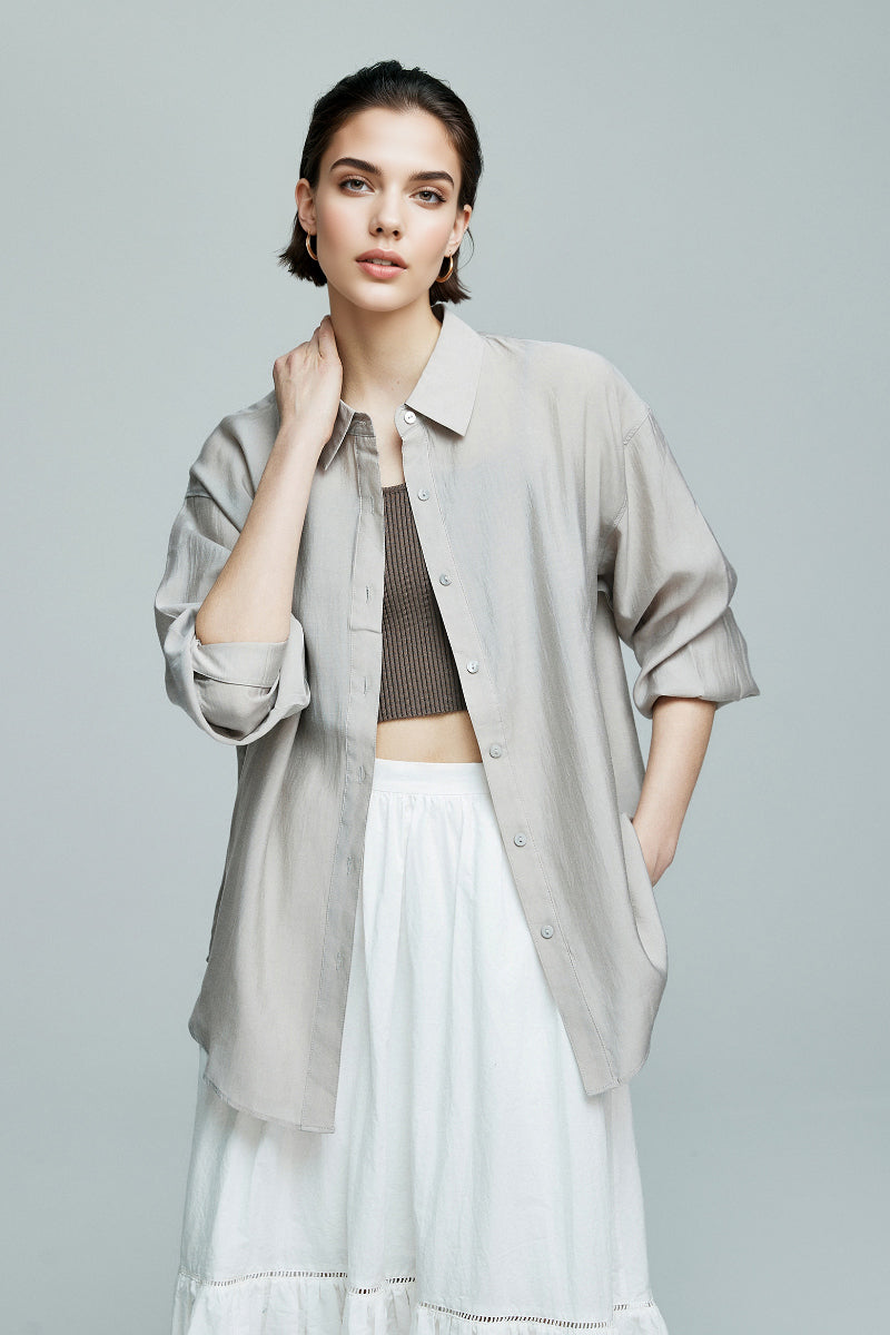 Sheer Lyocell-Blend Drop-Shoulder Shirt