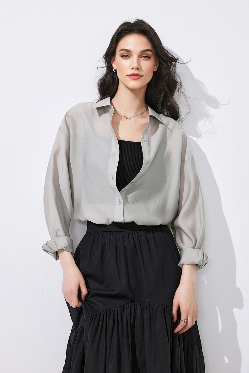 Sheer Lyocell-Blend Drop-Shoulder Shirt