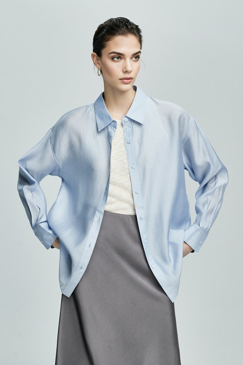Sheer Lyocell-Blend Drop-Shoulder Shirt