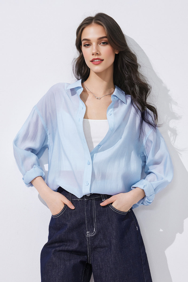 Sheer Lyocell-Blend Drop-Shoulder Shirt