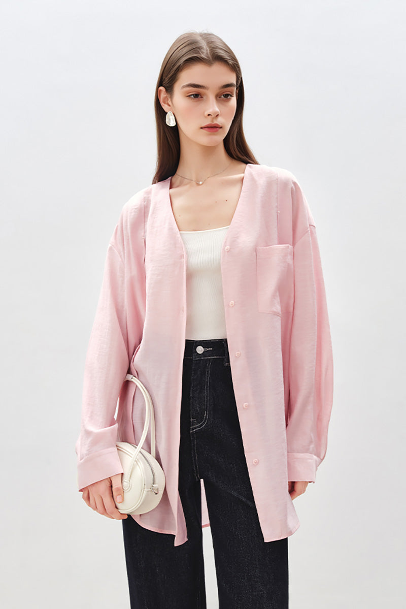 Sheer V-Neck Drop-Shoulder Shirt