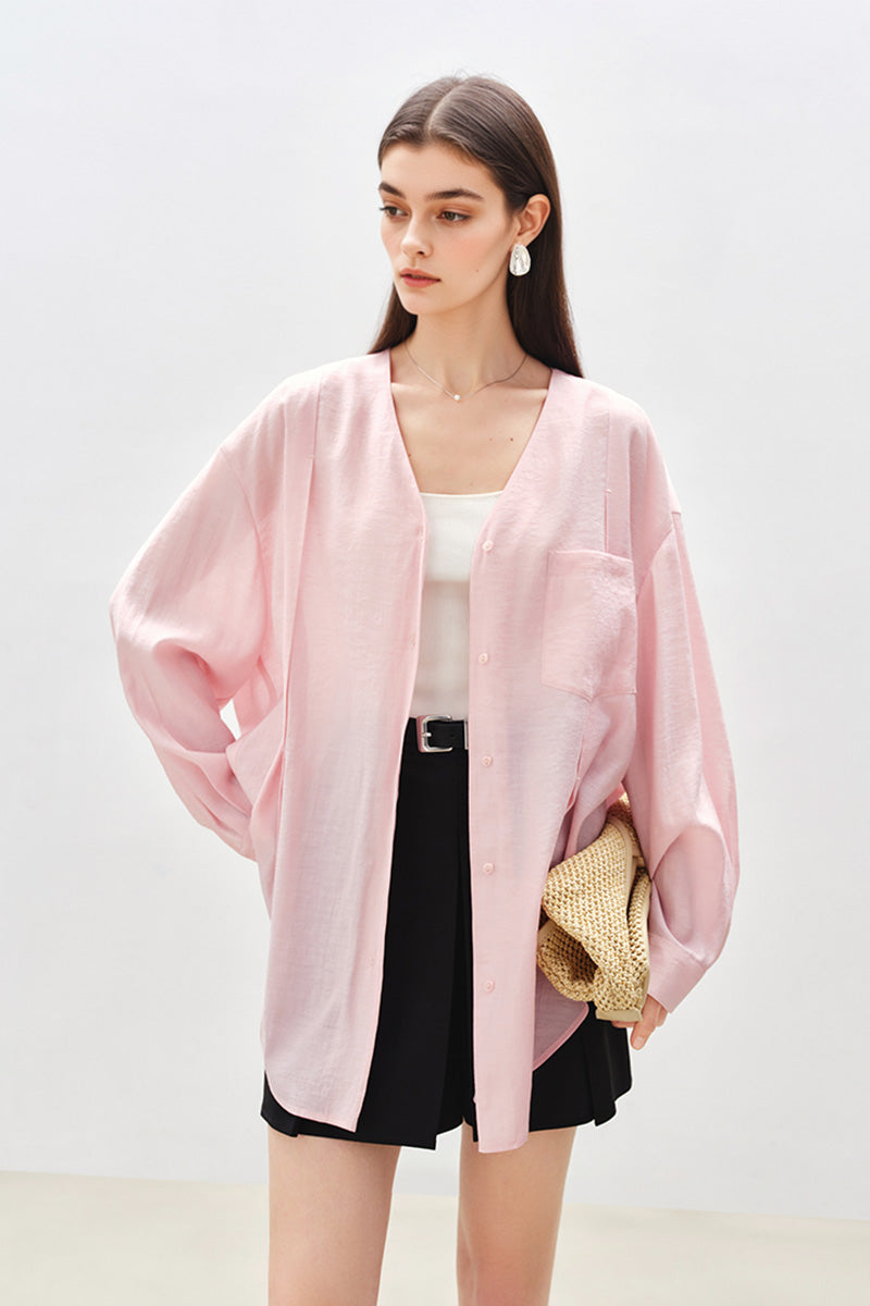 Sheer V-Neck Drop-Shoulder Shirt