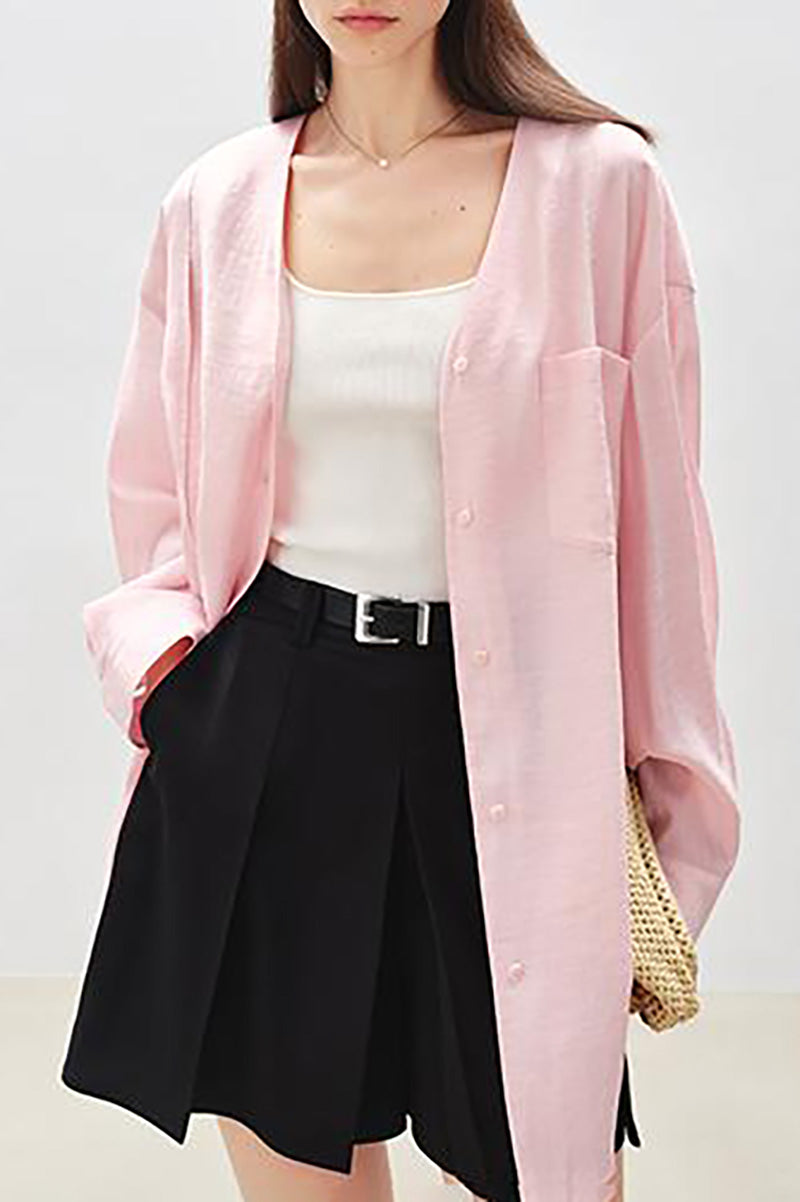 Sheer V-Neck Drop-Shoulder Shirt