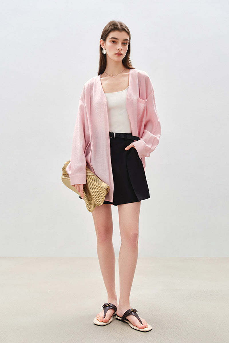 Sheer V-Neck Drop-Shoulder Shirt