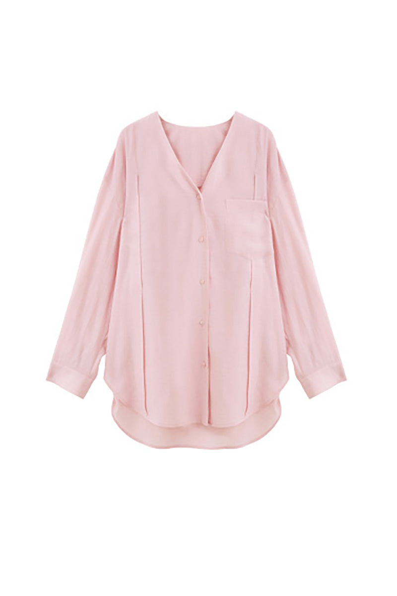 Sheer V-Neck Drop-Shoulder Shirt