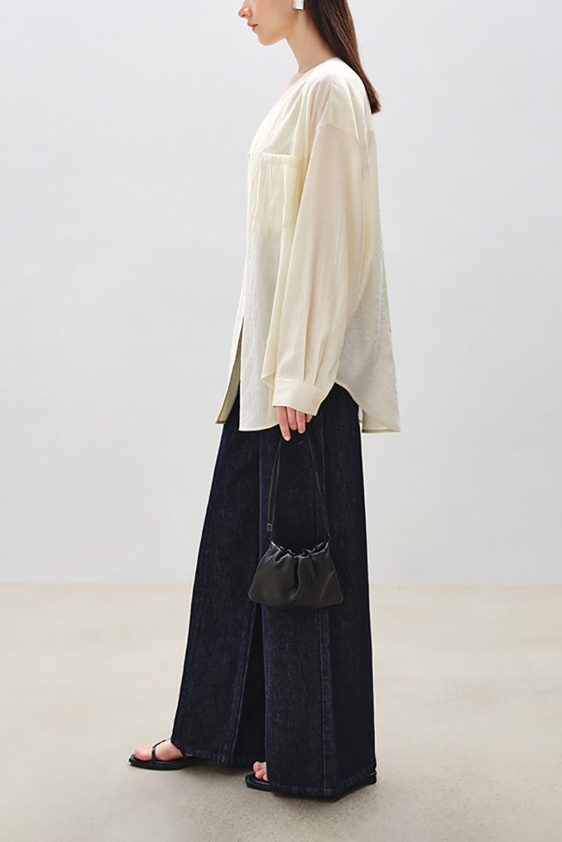 Sheer V-Neck Drop-Shoulder Shirt