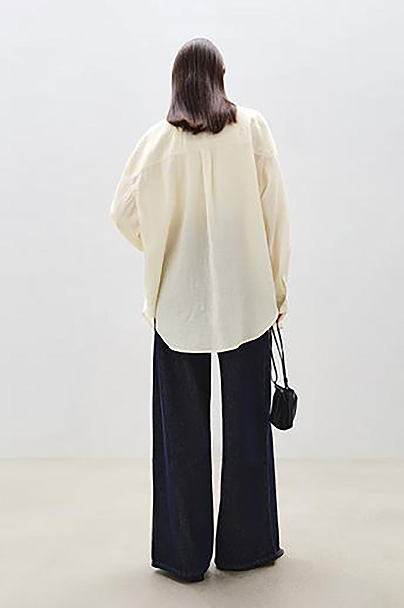 Sheer V-Neck Drop-Shoulder Shirt