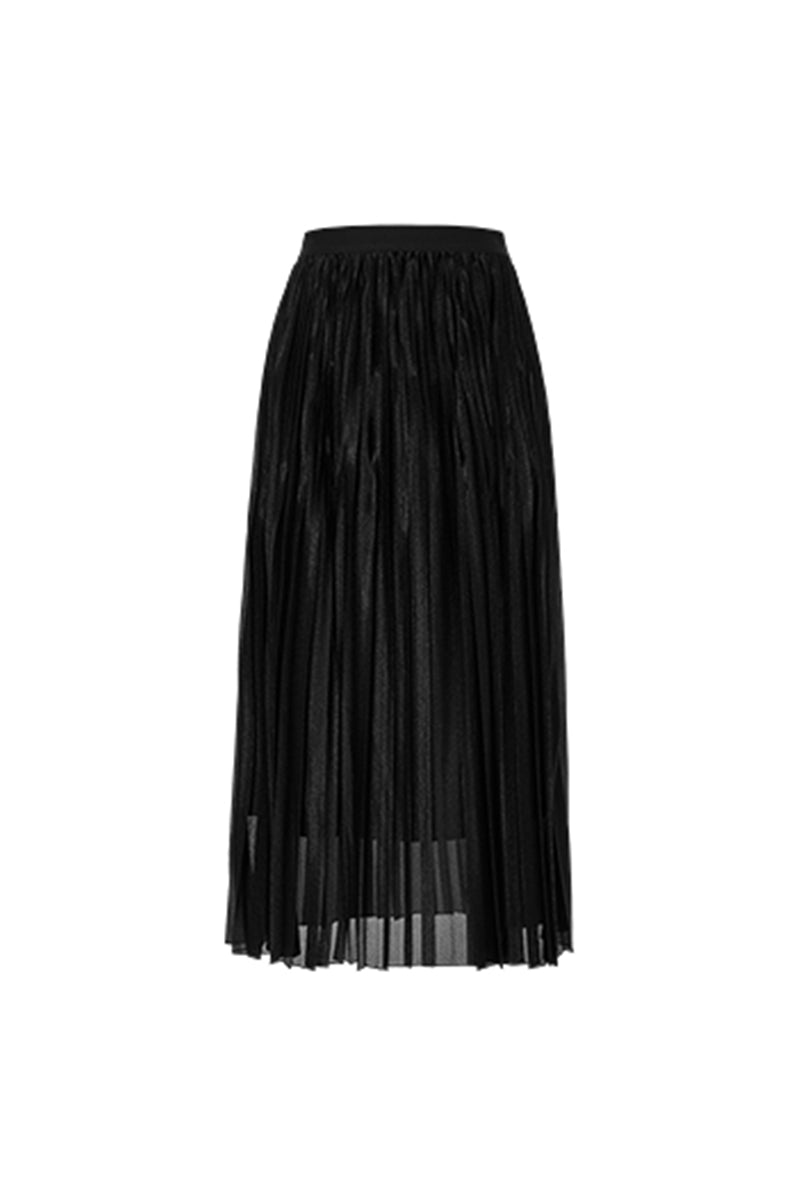 Shimmery Pleated Mesh High-Rise Midi Skirt