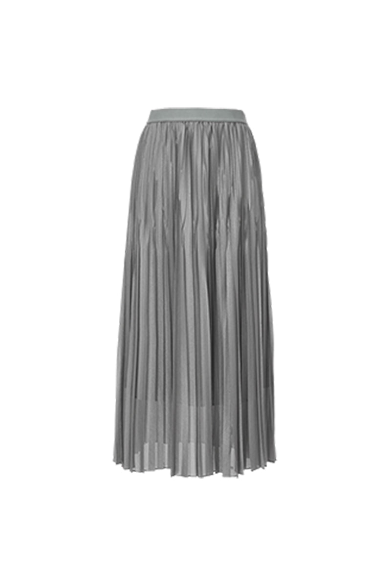 Shimmery Pleated Mesh High-Rise Midi Skirt