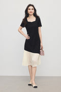 Short-Sleeve Sweetheart-Neck A-Line Midi Dress