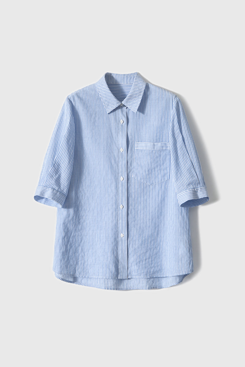 Short Sleeve Vertical Striped Shirt Women