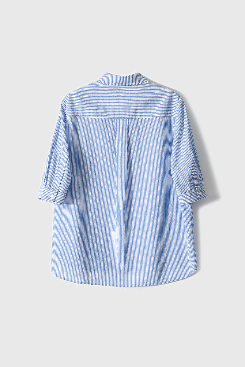 Short Sleeve Vertical Striped Shirt Women