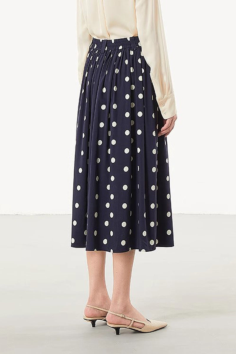 Signature Pleated Silk-Blend Polka Dot Midi Skirt
