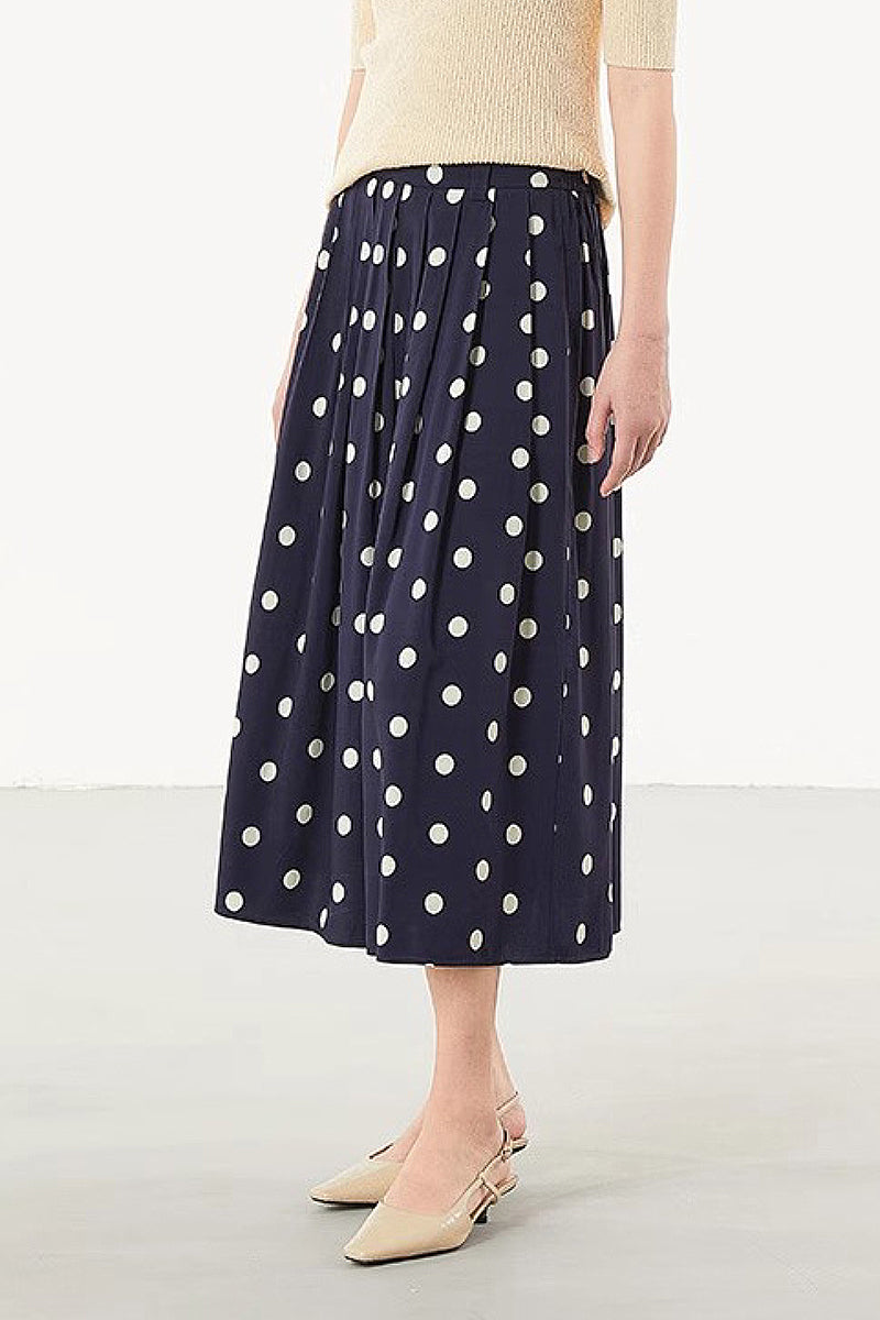 Signature Pleated Silk-Blend Polka Dot Midi Skirt