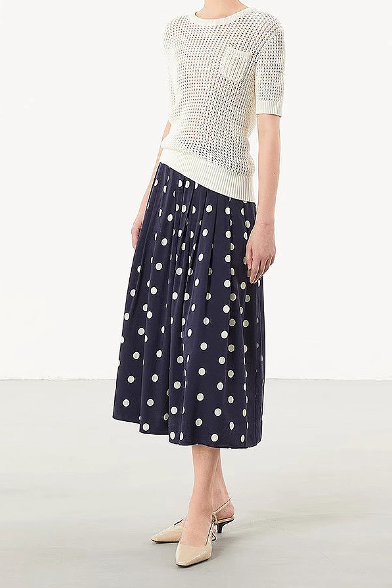 Signature Pleated Silk-Blend Polka Dot Midi Skirt