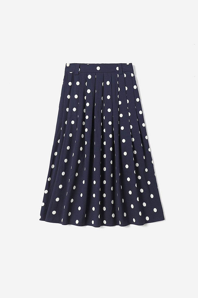 Signature Pleated Silk-Blend Polka Dot Midi Skirt